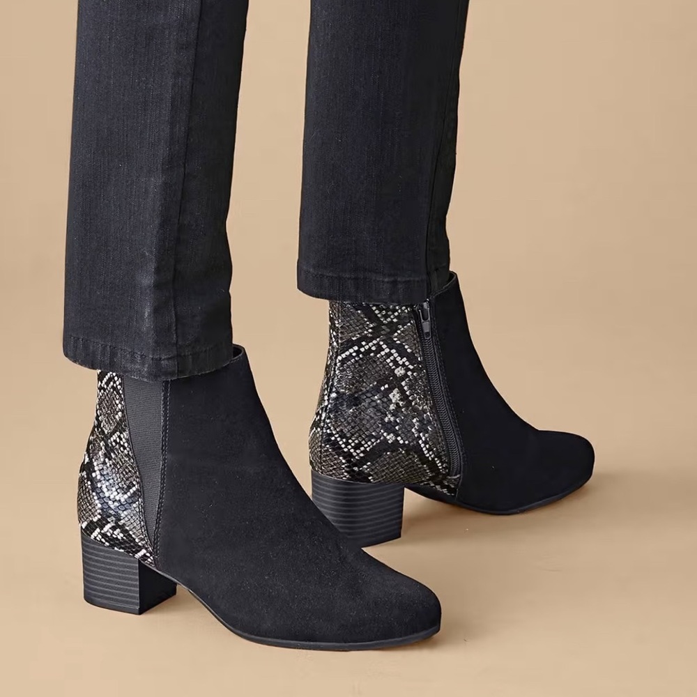 GABOR Block Heel Black Snake Suede Booties Sz‎ UK 6 US 8.5